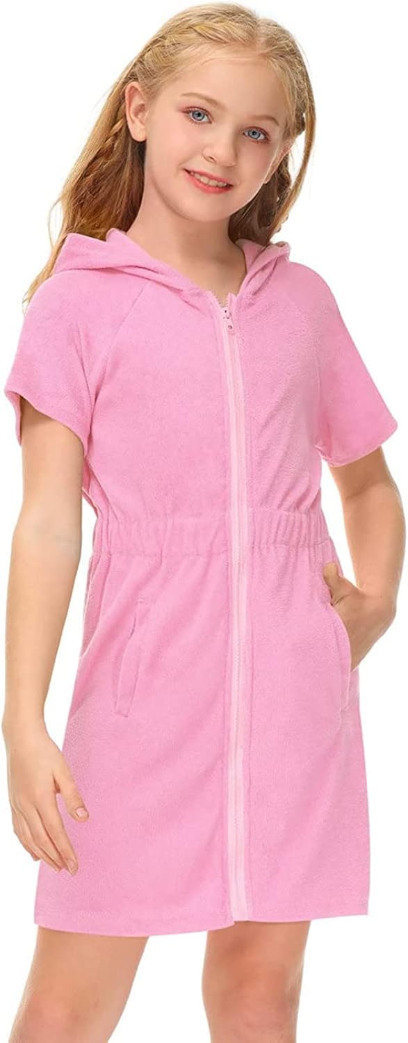 Kinderbademantel Mädchen, Weicher mit Reissverschluss Gross Kinder Badeponcho Kinderbademantel Flaus