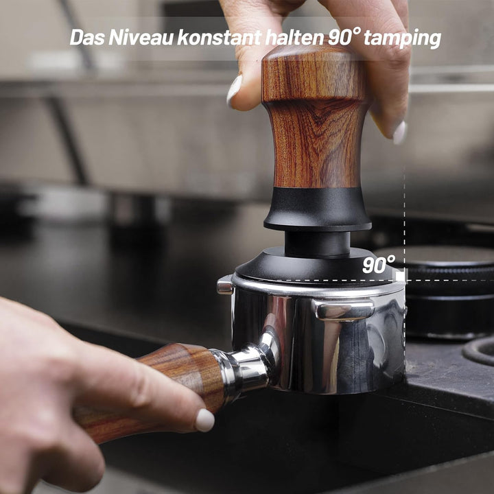 NOTSEK Tamper 54mm, 30lbs Anpressdruck Kaffee Tamper mit Ripple Base, Walnuss Druckregulierender Esp