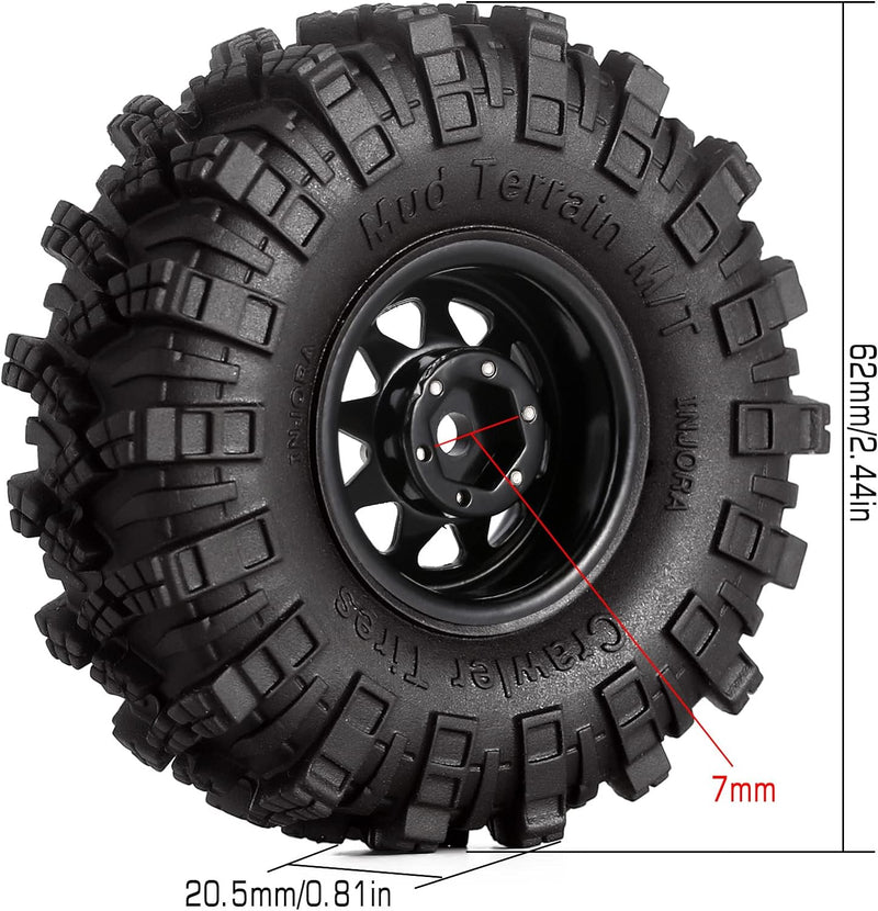 INJORA 1.0 RC Beadlock Rad Schlamm Reifen Set Deep Dish 1, 0 Räder für Axial SCX24 FCX24 FCX18 Gladi