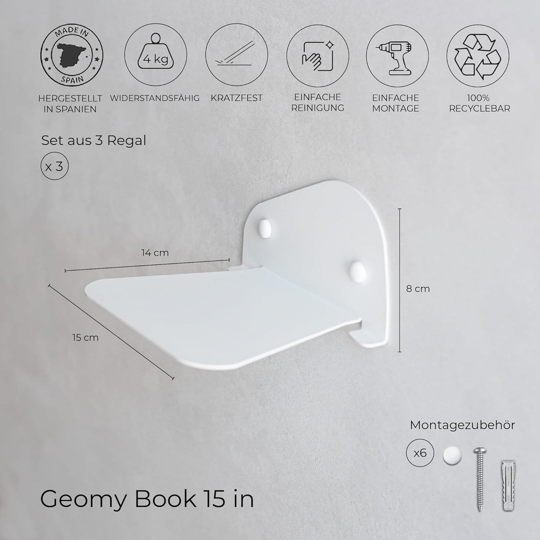 MILUKA Unsichtbares Bücherregal Wand | 3er Set Wandregal weiss für Bücher von 15 cm | Schwebendes Bü