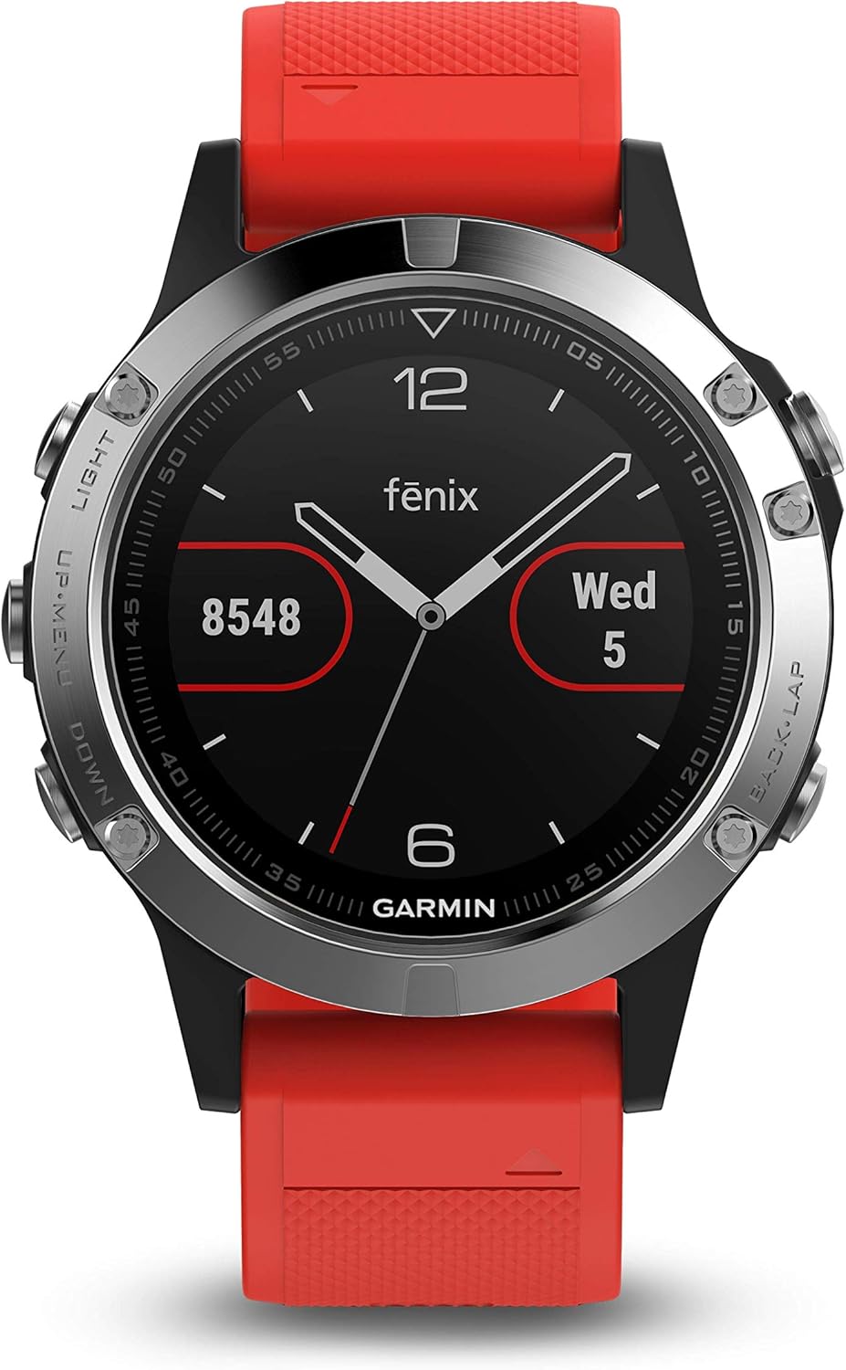 Garmin Fenix 5 - Multisport watch with HR and GPS, 47 mm, Silver pack 2 straps (Black and red)