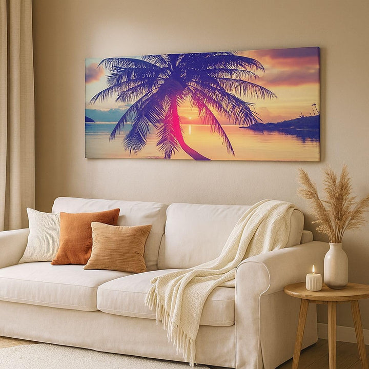 Wandbilder Dekoration Wohnzimmer Meer Strand Palme Panorama Bilder auf Leinwand 120x50cm Leinwandbil