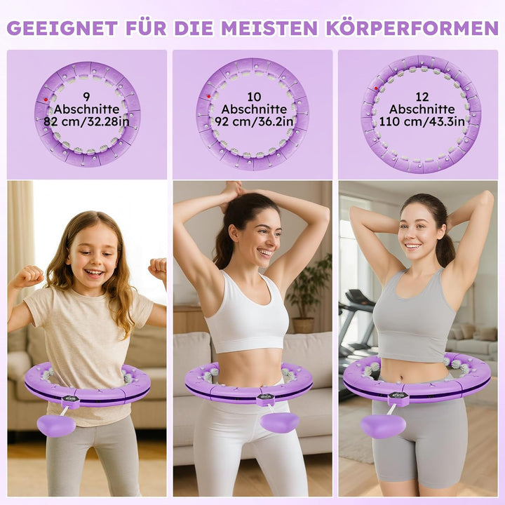 Smart Hula Hoop Reifen Erwachsene mit Gewicht Kugel und Hüftgürtel, Umfang (70-130cm) Abgebauter Fit
