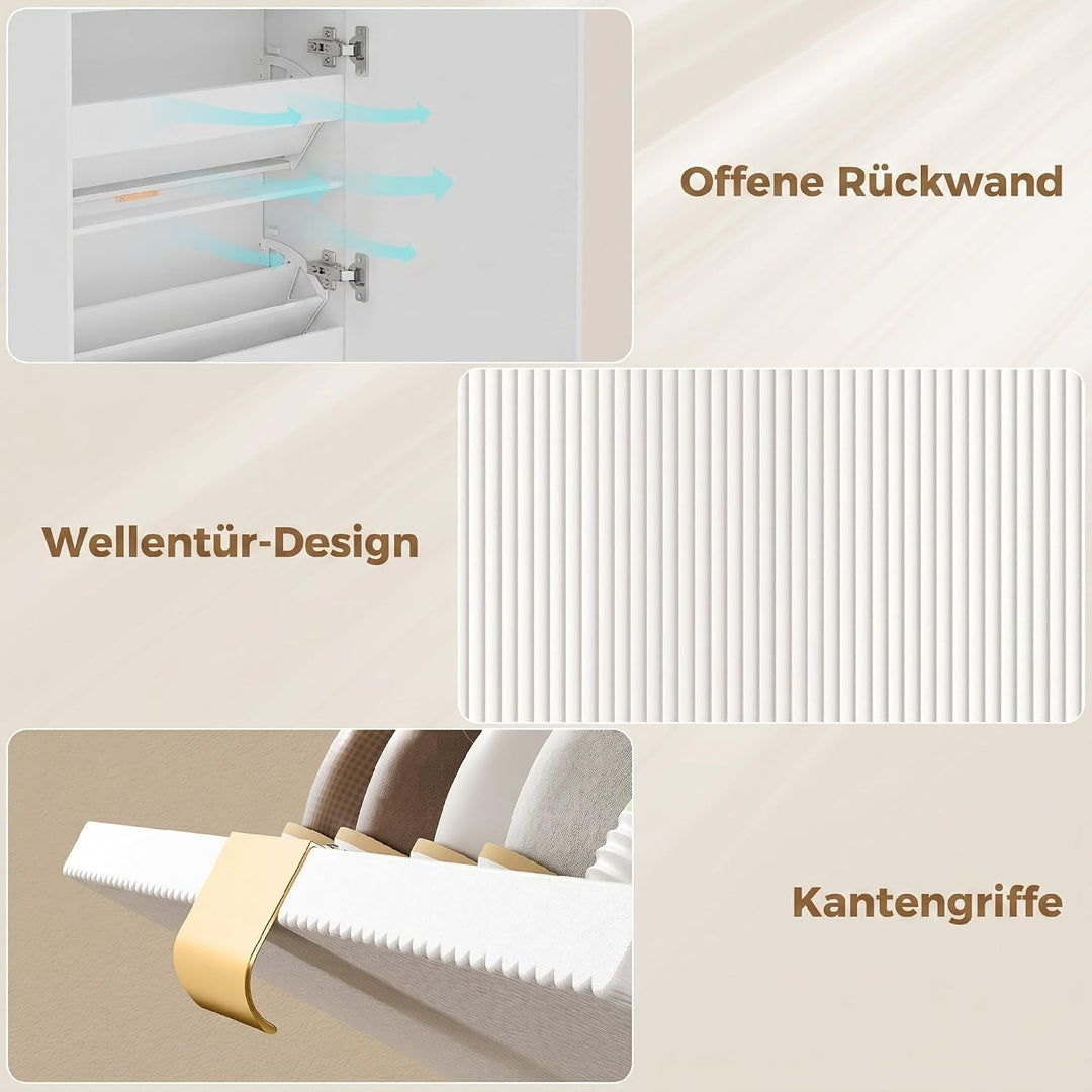 HOMCOM Schuhschrank mit 2 Klappen 2 Türen für 12-16 Paar 80x24x102,5cm Weiss | Schmal Schuhkipper, A