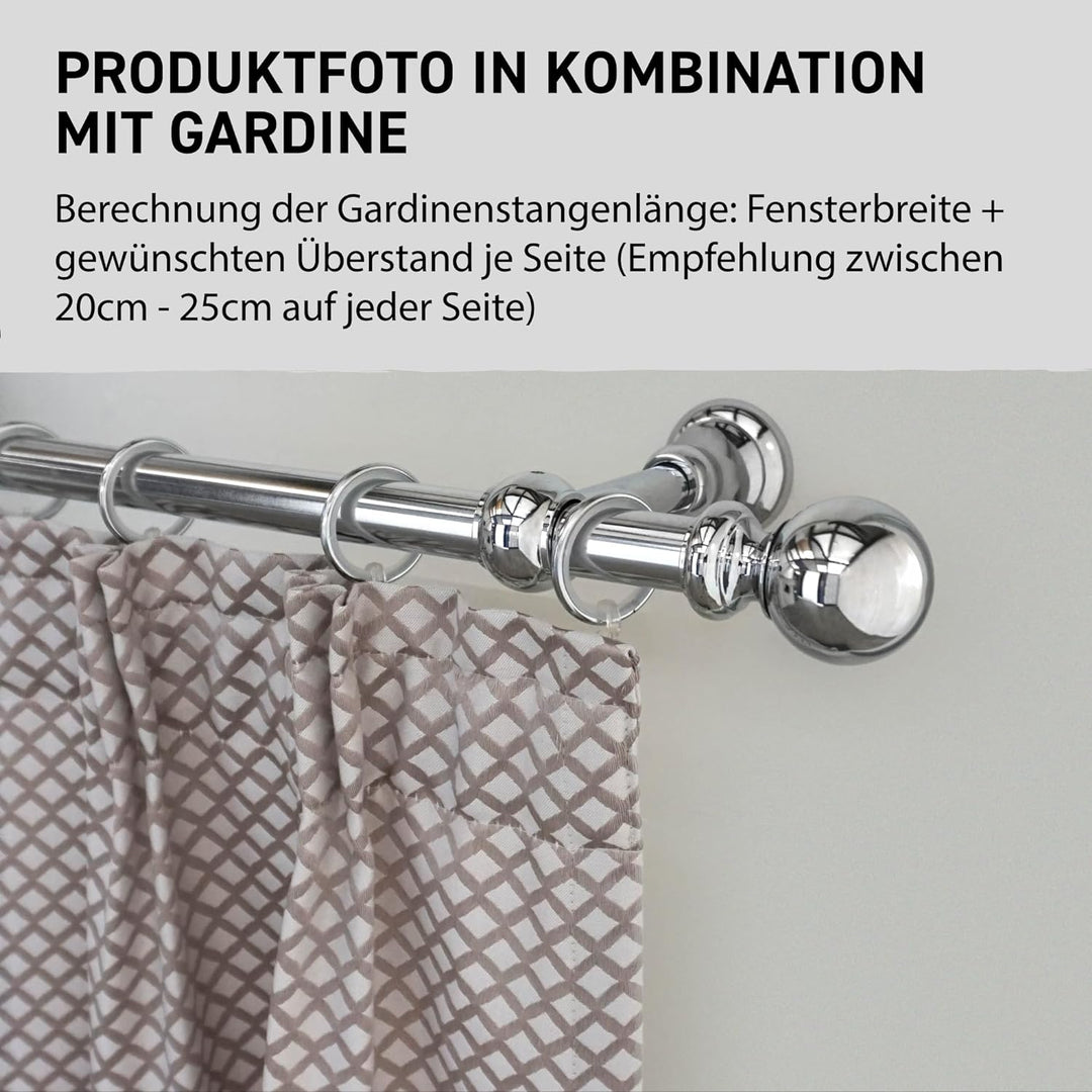Garesa Gardinenstange Andrea Ø 20mm, 1-läufig, Chrom I Stabile Vorhangstange inkl. Ringe + Faltenleg
