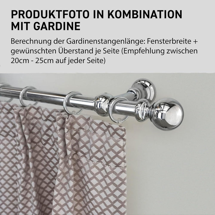 Garesa Gardinenstange Andrea Ø 20mm, 1-läufig, Chrom I Stabile Vorhangstange inkl. Ringe + Faltenleg
