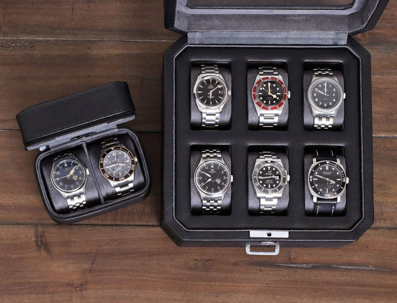ROTHWELL Geschenkset 6 Slot Leder Uhrenbox und 2 Uhren Reiseetui - Luxus Uhrenetui Organizer, Aufbew