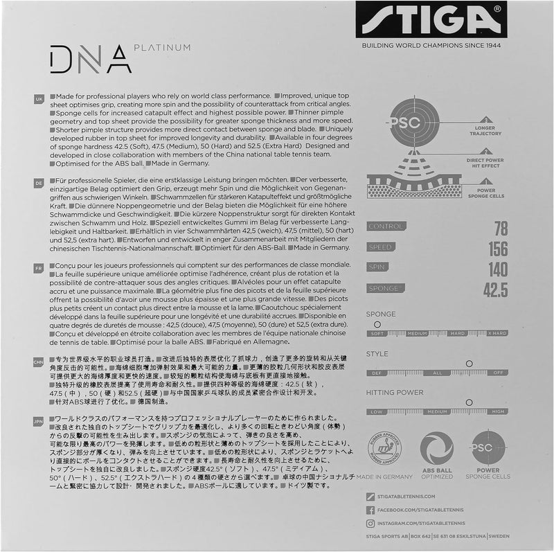 Stiga Unisex-Adult DNA Platinum S Tischtennisbelag 2.3 Schwarz, 2.3 Schwarz