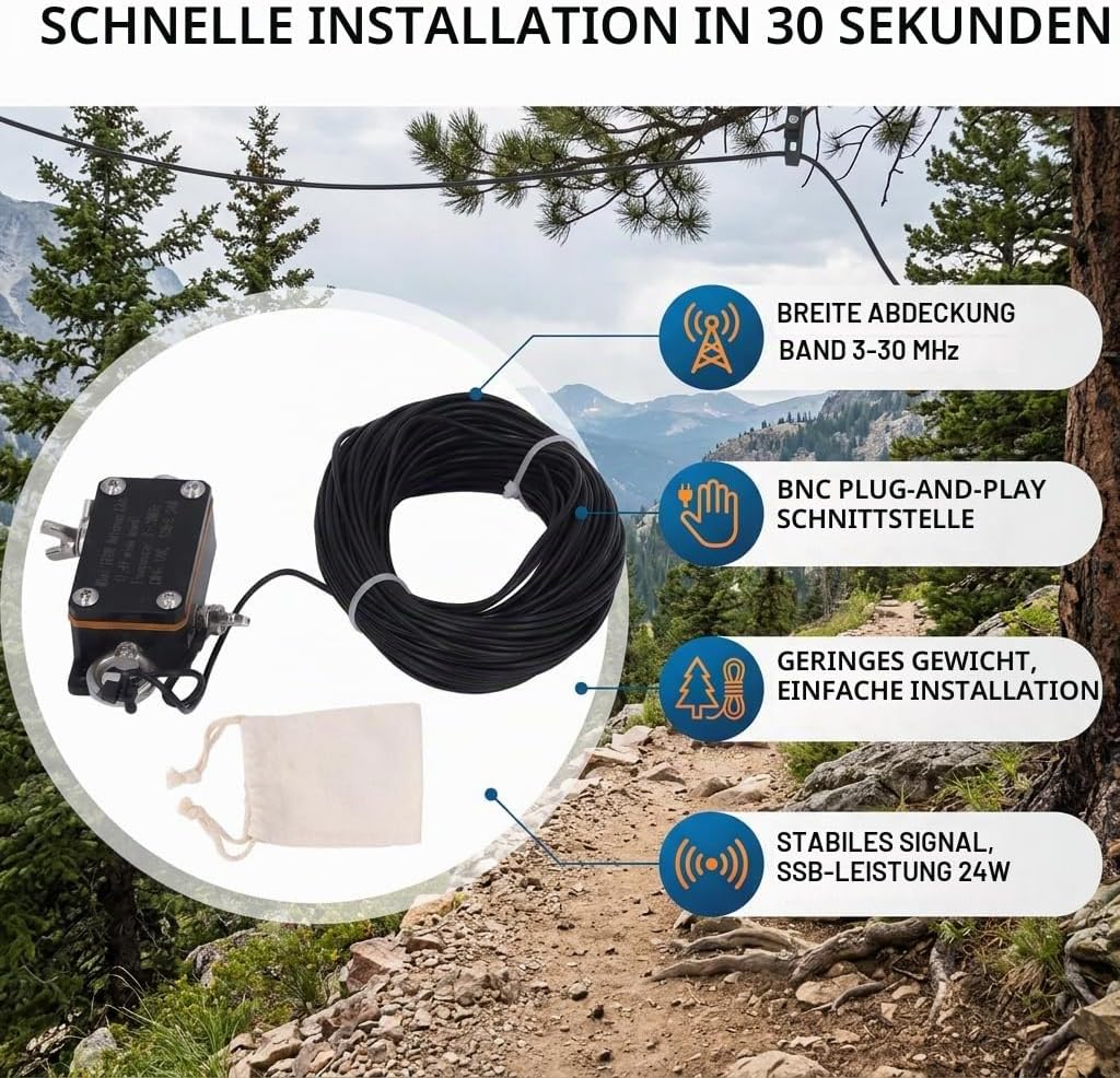 Kurzwellenantenne 3-30 MHz Mini-EFHW-Antenne 1:49 Balun Standardschnittstelle Endgespeiste Halbwelle