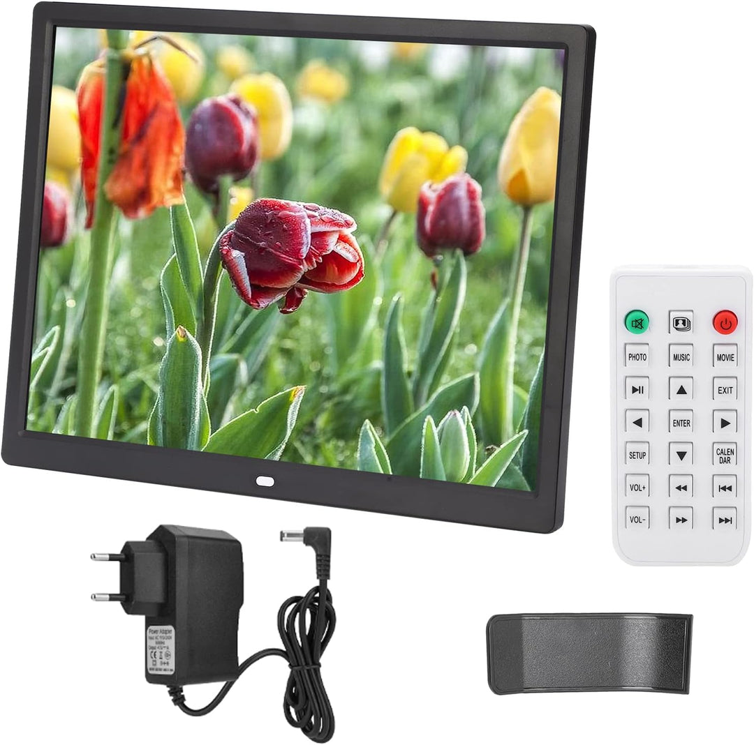 Digitaler Bilderrahmen 15 Zoll,4:3 1024x768 LED Elektronischer Bilderrahmen mit Infrarot Fernbedienu