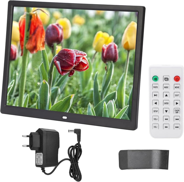 Digitaler Bilderrahmen 15 Zoll,4:3 1024x768 LED Elektronischer Bilderrahmen mit Infrarot Fernbedienu