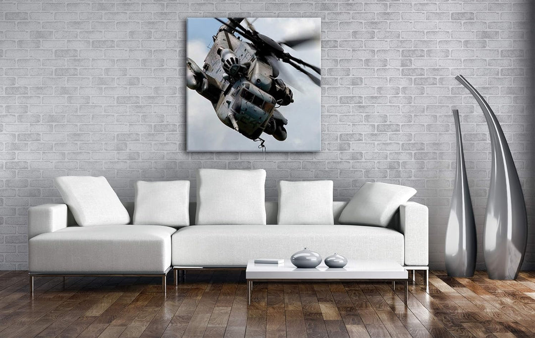 deyoli Army Helikopter Format: 70x70 als Leinwand, Motiv fertig gerahmt auf Echtholzrahmen, Hochwert