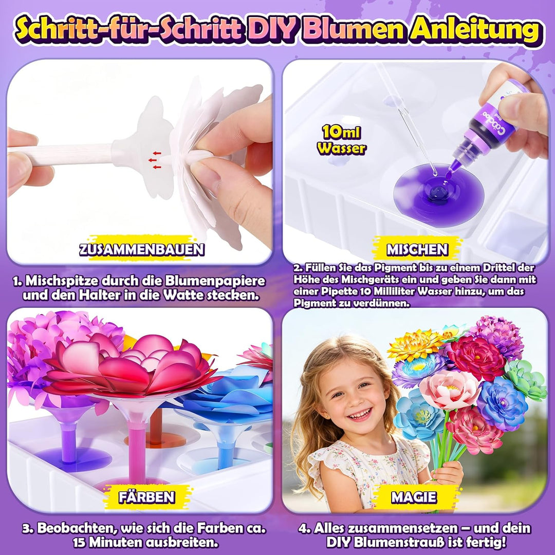 DIY Blumen Bastelset Kinder – Magisches Färben Floristik Set Basteln Mädchen Jungen Montessori Spiel