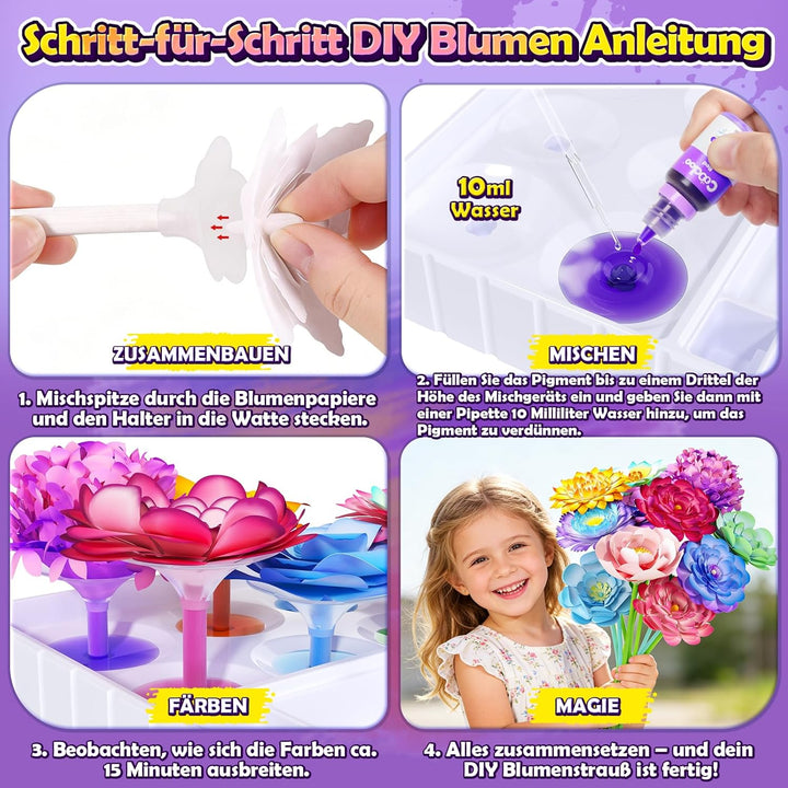 DIY Blumen Bastelset Kinder – Magisches Färben Floristik Set Basteln Mädchen Jungen Montessori Spiel