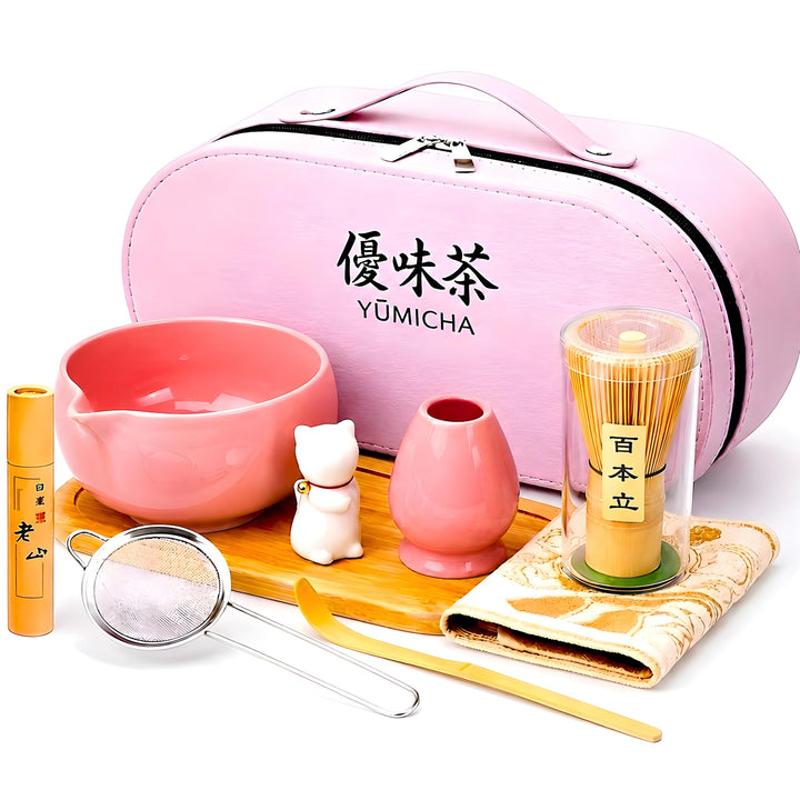 Matcha Set mit Bambusbesen, Keramikschale &amp; Sieb – Matcha Tee Starter Set inkl. Löffel, ideal als Ge