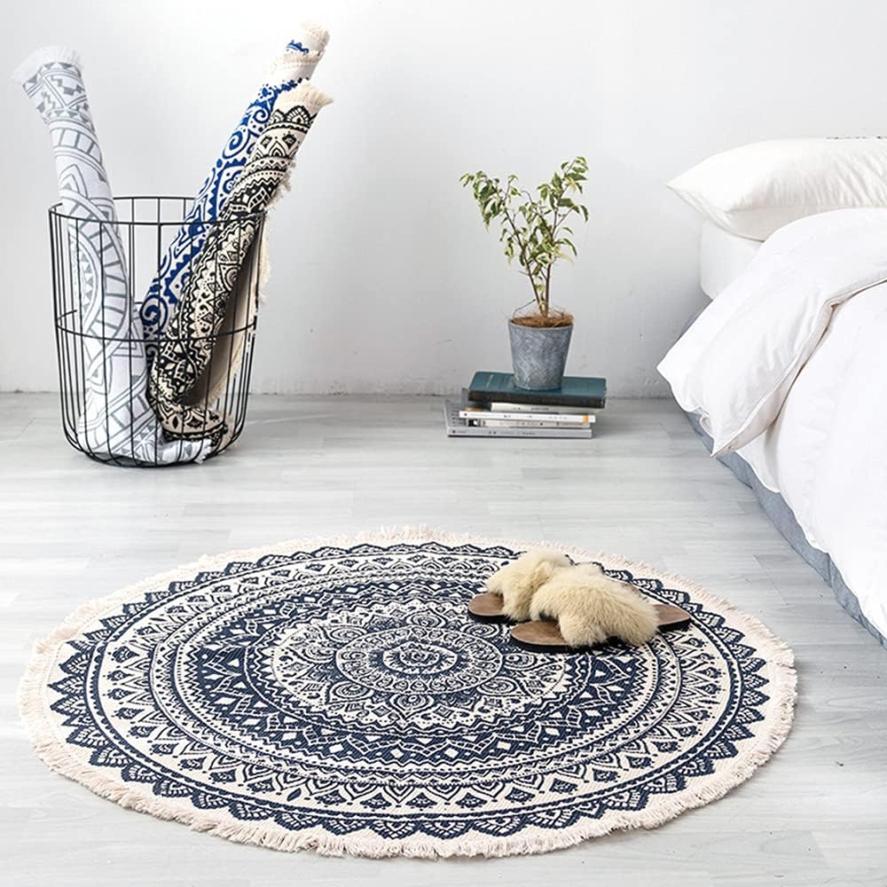 Vintage Boho Baumwolle Teppiche Mandala Muster Waschbar Handgewebte Böhmische Runder Teppich mit Qua