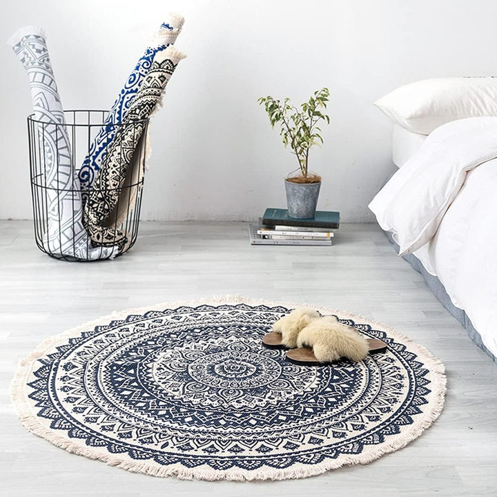 Vintage Boho Baumwolle Teppiche Mandala Muster Waschbar Handgewebte Böhmische Runder Teppich mit Qua