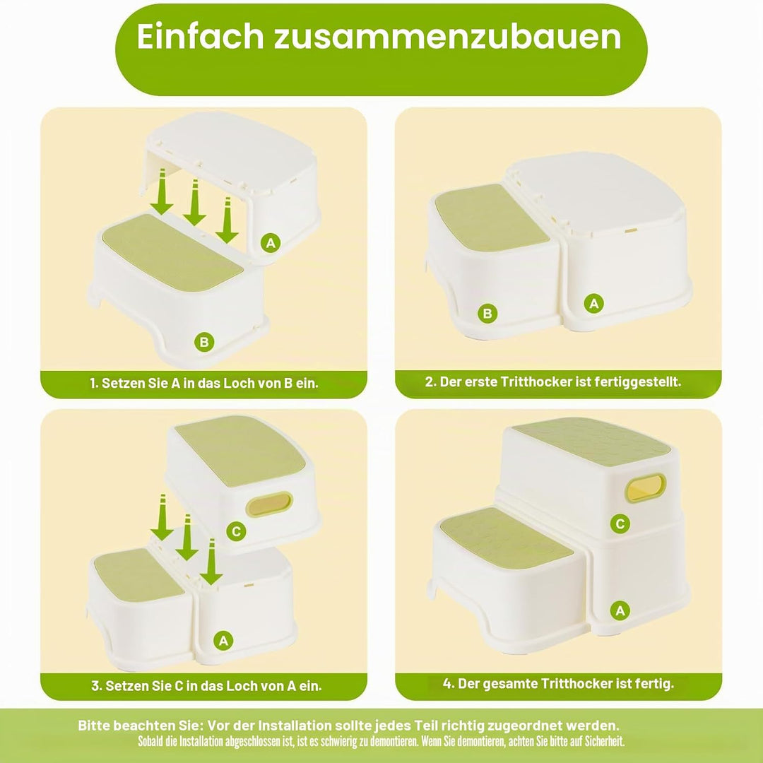 Kinderhocker 2 Stufen, Zweistufiger Tritthocker für Badezimmer, Waschbecken und Toilette, rutschfest