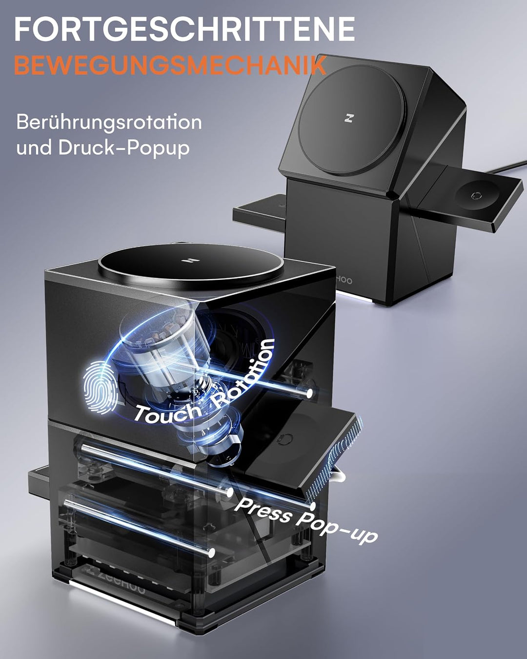 ZEEHOO Wireless Charging Station, CubeTrick-X Qi2 15W Schnellladung, kabellose Ladestation 3 in 1 mi