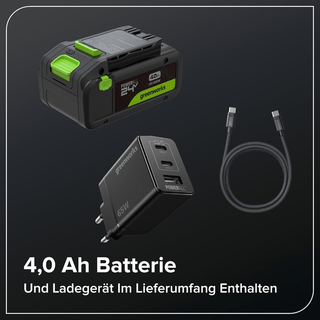 Greenworks 24V Akku-Rasenmäher Li-Ion 24V, 33 cm Schnittbreite, bis 280 m², kabelloser Rasentrimmer