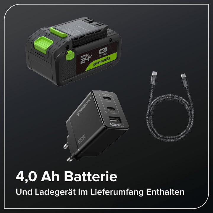 Greenworks 24V Akku-Rasenmäher Li-Ion 24V, 33 cm Schnittbreite, bis 280 m², kabelloser Rasentrimmer