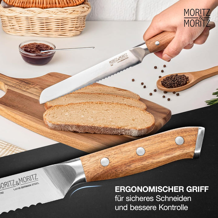 Moritz & Moritz Brotmesser 20 cm - Grosses Profi Brotschneidemesser mit Wellenschliff - Scharfes Säg