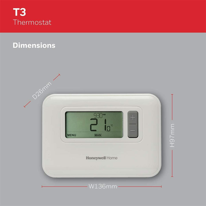 Honeywell Home T3C110AEU T3 7-Tage programmierbarer kabelgebundener Thermostat, Weiss Wire, Wire