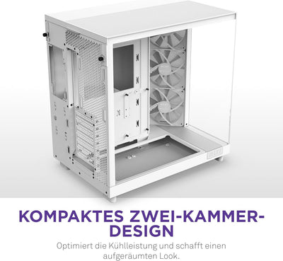 NZXT H6 Flow | CC-H61FW-01 | Kompaktes Mid-Tower Gehäuse mit zwei Kammern | Glaspaneele mit Panorama