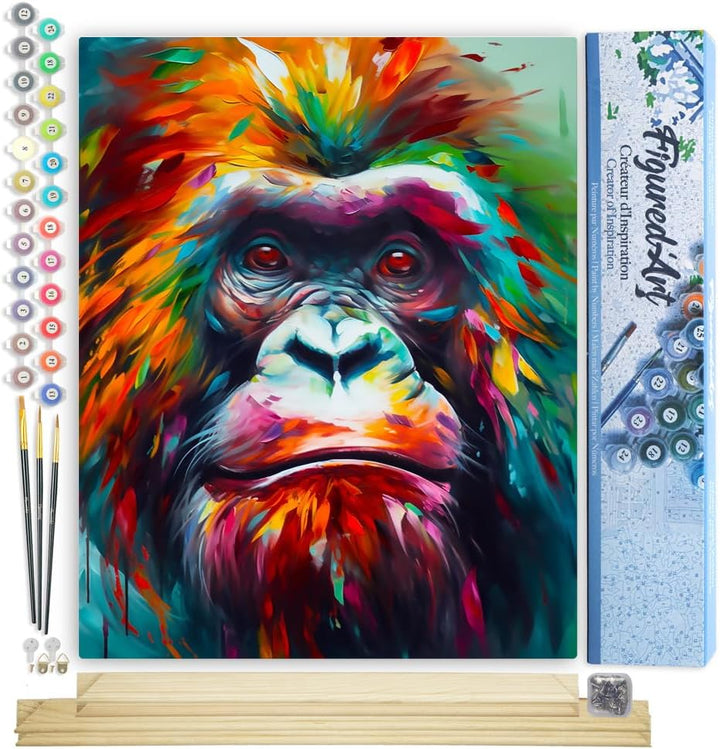 Figured'Art Malen Nach Zahlen Erwachsene Mit Rahmen Orang-Utan Farbenfroh Abstrakt - Paint by Number