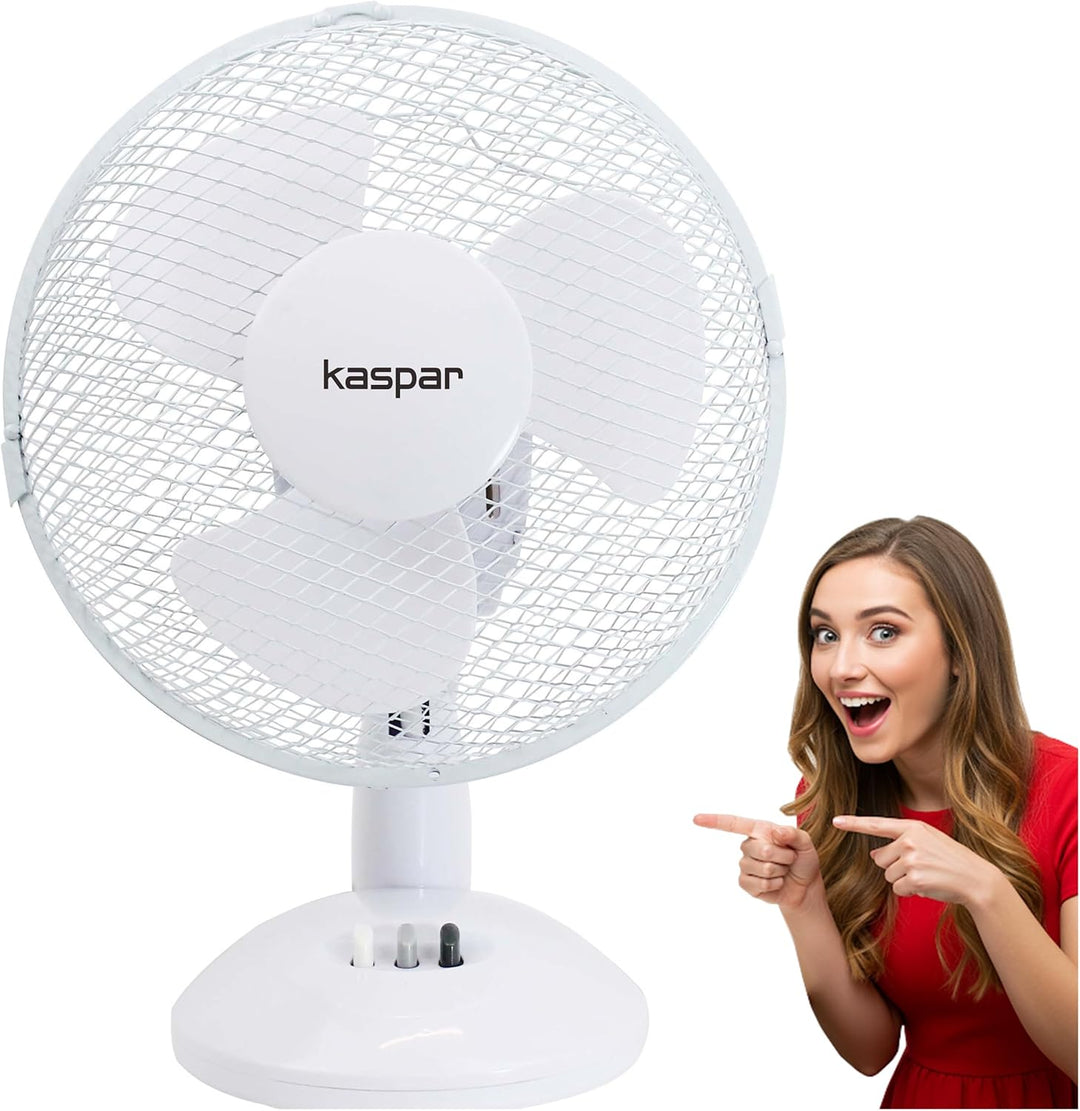 Kaspar Ventilator Tischventilator 23 cm 21 W Schreibtisch weiss mit 3 Windgeschwindigkeiten Oszillat