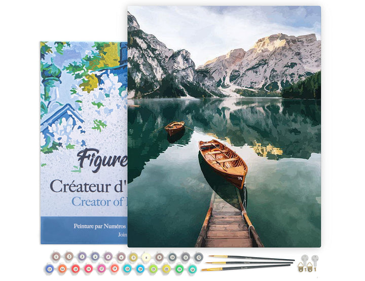 Figured'Art Malen Nach Zahlen Erwachsene Mit Rahmen Boot und Gebirgssee - Paint by Numbers Basteln D