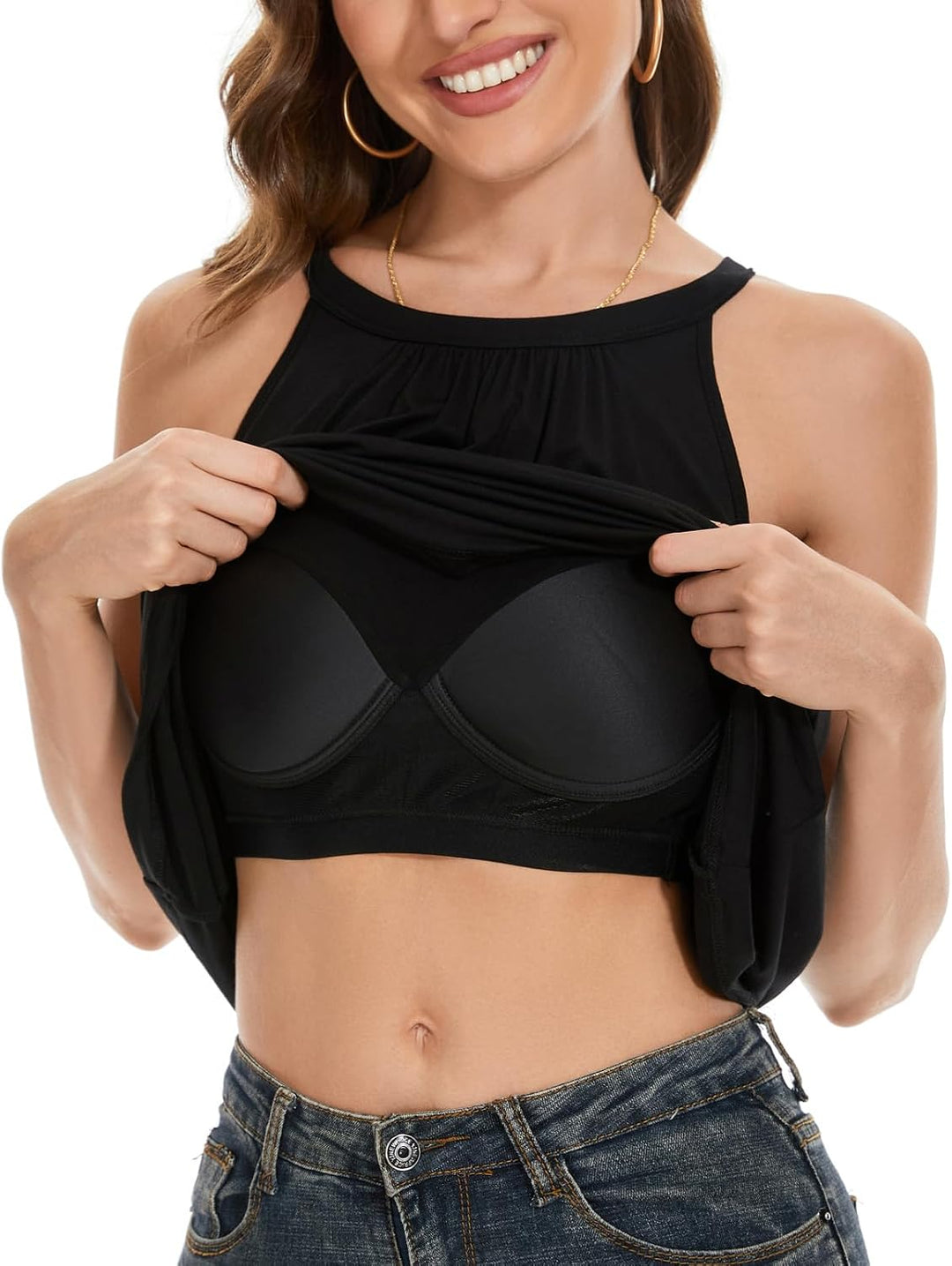 STARBILD Damen Top Mit Unterhemd BH-Hemd Basic Tank Tops U-Ausschnitt Oberteile Bequeme Frauen Shirt