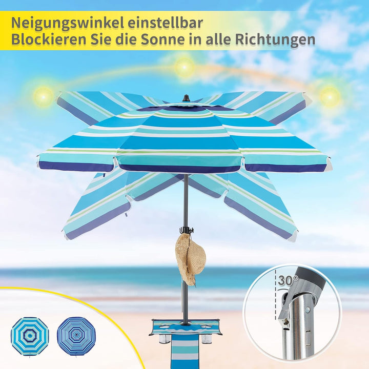 HOMEDEMO 2023 Upgrade Sonnenschirm Balkon Strandschirm, 217cm Marktschirm Inkl. 5in1 Tisch & Haken &