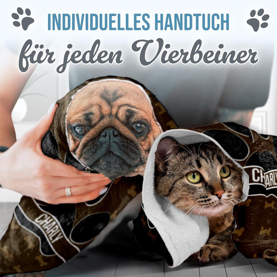PR Print Royal Personalisiertes Hundehandtuch mit Name selbst gestalten - Hundepfote - Pfotentuch fü
