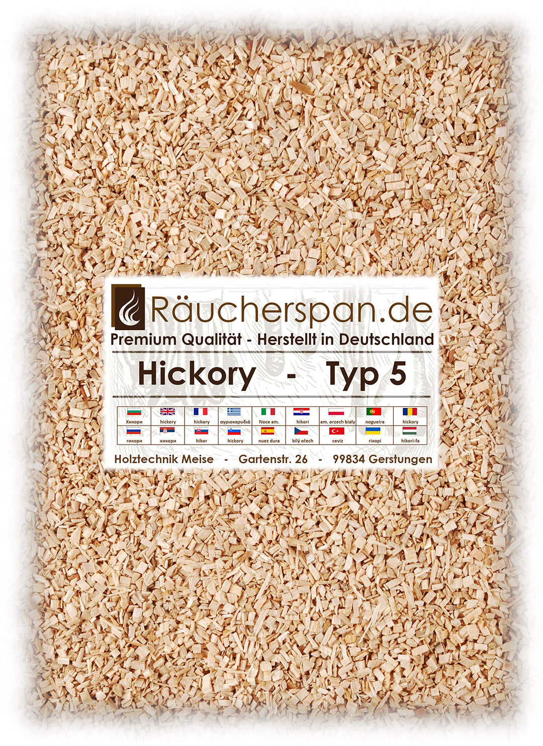 Räucherraspel Räucherchips klein für Borniak Räucherofen, Hickoryholz Typ 5 (2kg entspricht etwa 8 L