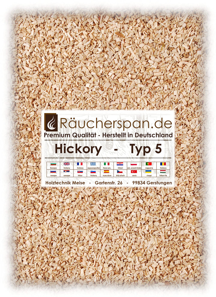 Räucherraspel Räucherchips klein für Borniak Räucherofen, Hickoryholz Typ 5 (2kg entspricht etwa 8 L