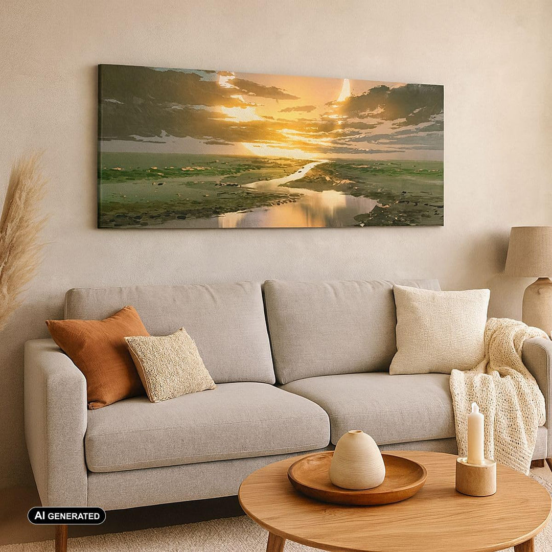 Panorama Bilder auf Leinwand natur natur Leinwandbild mit Rahmen 90x30cm Wandbilder Dekoration Wohnz