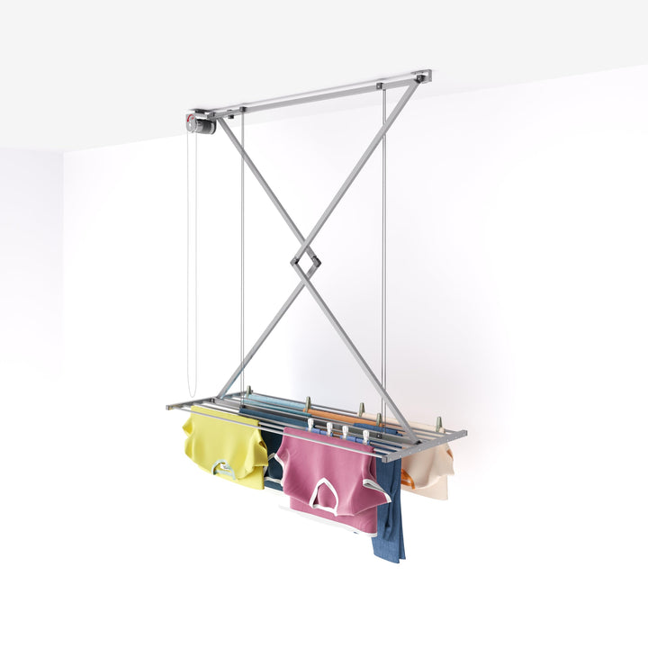 Foxydry Mini Deckenständer, vertikaler Wäscheständer, zusammenklappbar in Aluminium und Stahl 128x54