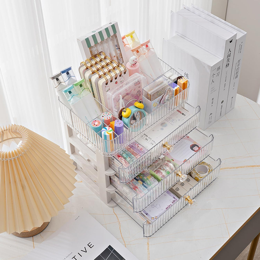Make-up-Organizer mit 3 Schubladen – Stapelbarer Acryl Kosmetik-Organizer mit herausnehmbarem Tablet