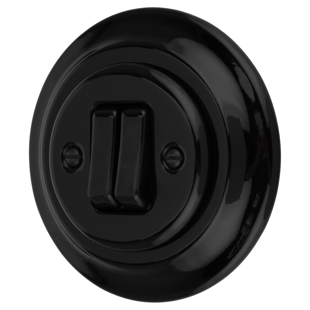 Unterputz Porzellan Retro Doppelschalter, All-in-One, Serie PR1 schwarz