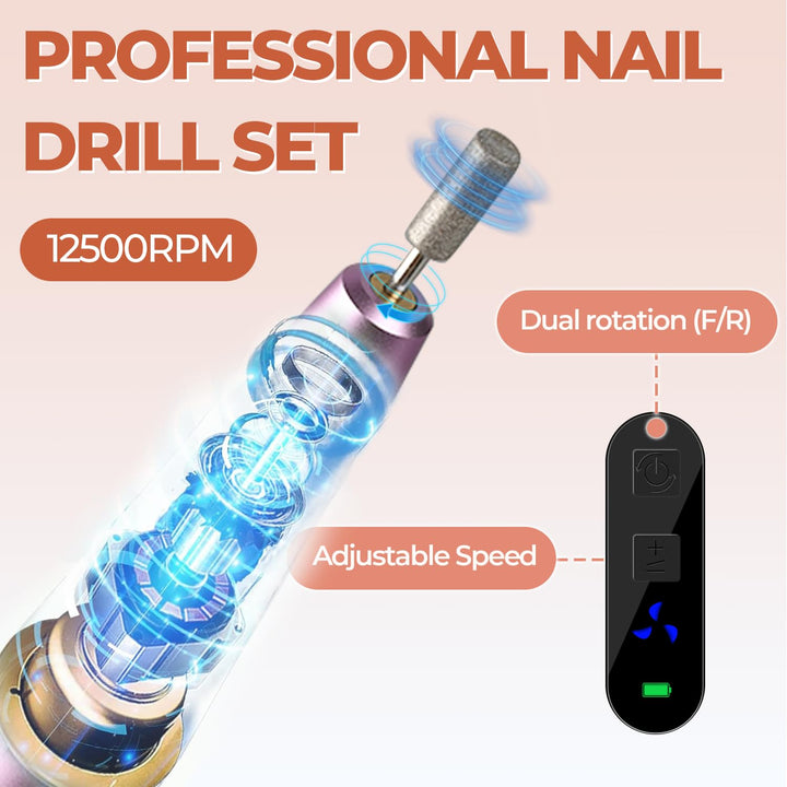 JCMaster Nagelfräser 11 in 1 für Gelnägel Acrylnägel, Kabellose Tragbare Nagelfeile für Anfänger und