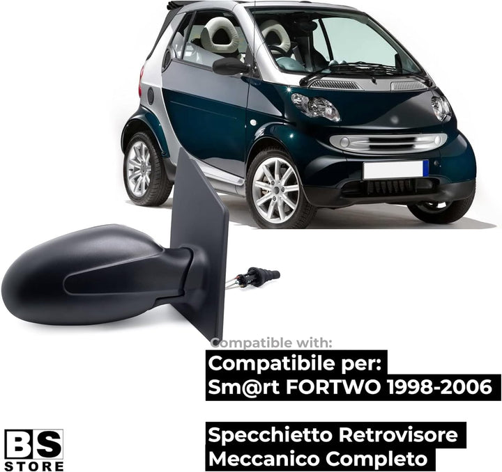 BSSTORE Rückspiegel für Sm@rt FORTWO von 1998 bis 2006 (450) Komplett mit Mechanischer Einstellung (