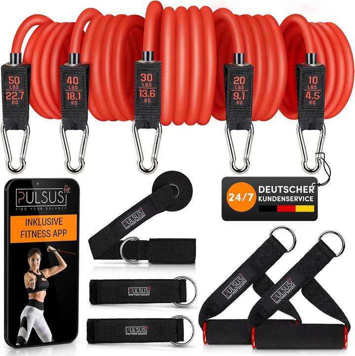 PULSUS fit Fitnessband Resistance Bands Set mit Übungsvideo App - Pro Expander Bänderset: 5 Widersta