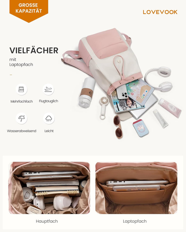 LOVEVOOK Rucksack Damen, Schulrucksack Teenager Wasserdicht Mädchen Schultasche Leichter Backpack mi