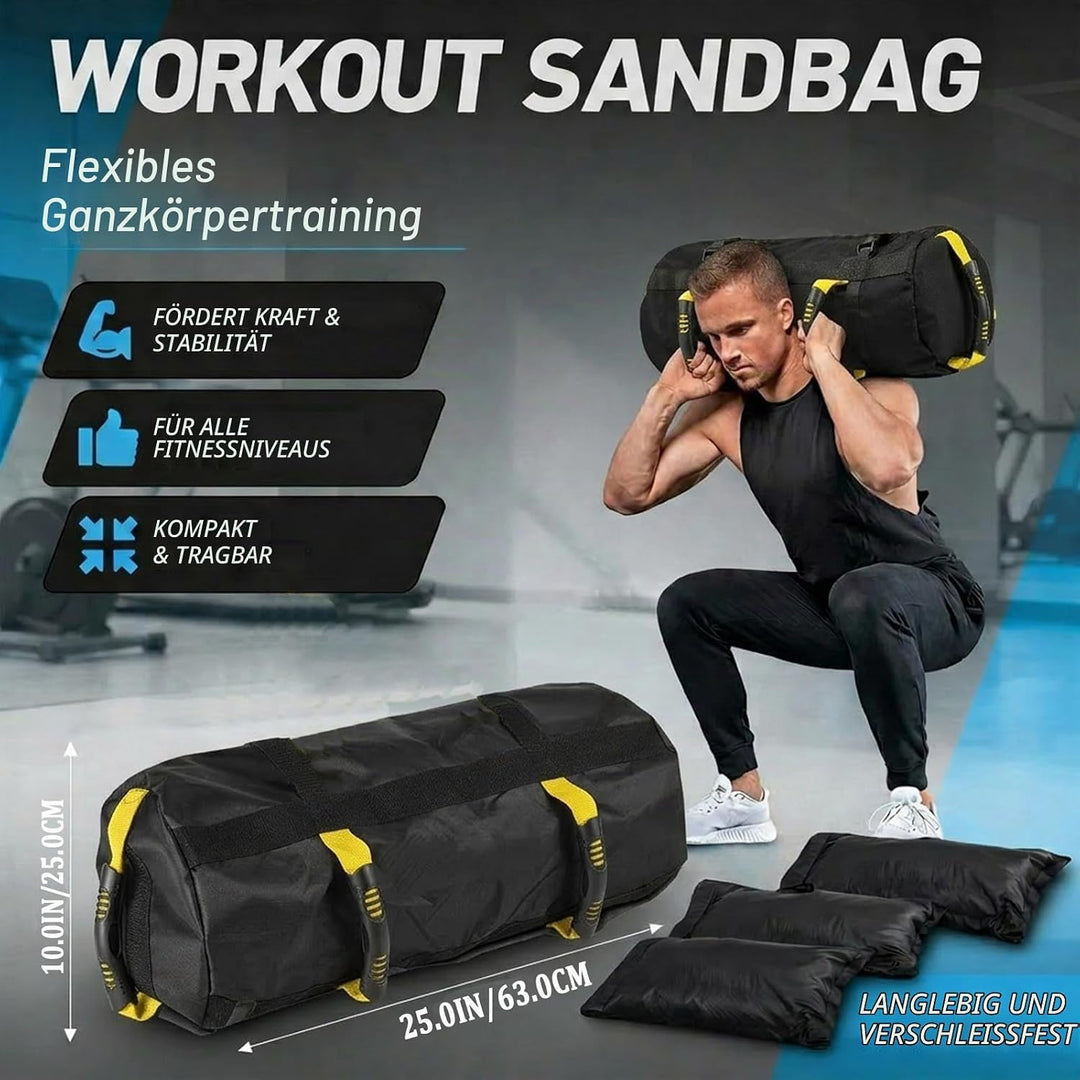 Taeku Gewichtssack für Fitness, Verstellbar Power Bag mit 6 Griffen Krafttraining Sandsäcke Workout