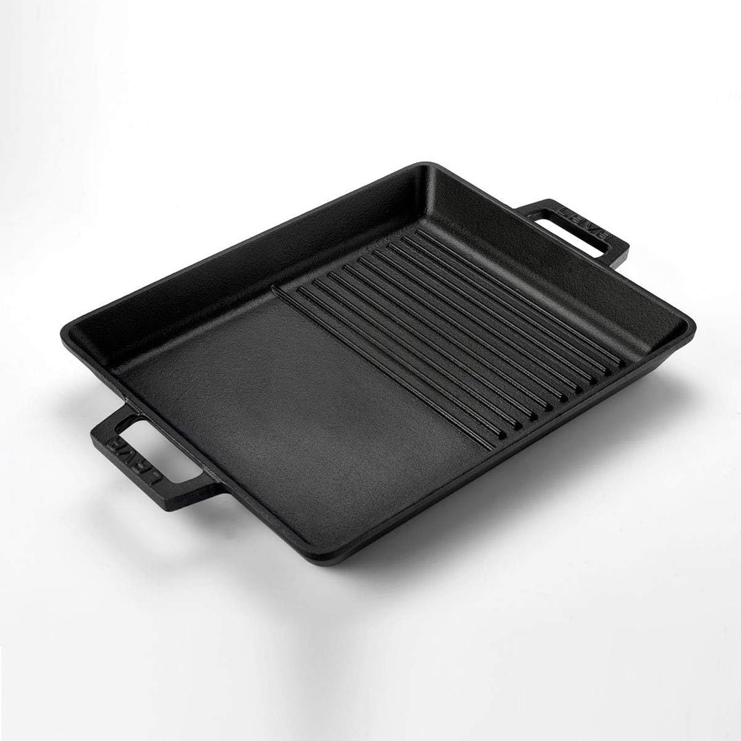 Lava Gusseisen-Doppelseiten-Grillpfanne 26x32 cm – emaillbeschichtet, vielseitig genutzt, herd- und