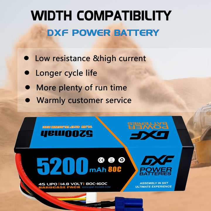 DXF 4S Lipo Akku 14.8V 80C 5200mAh RC Batterie mit EC5 Stecker für RC Car RC Truck RC Auto Boot LKW
