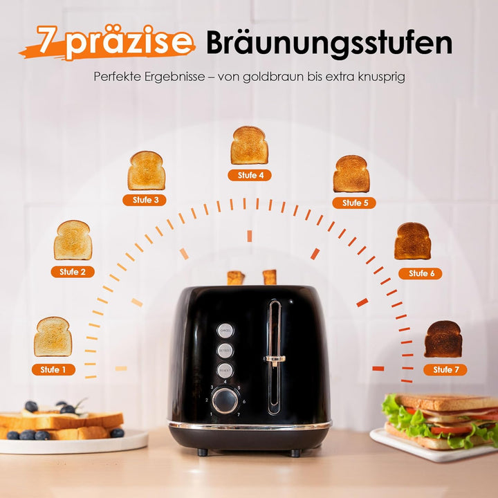 Fab by Kitchen in the box Toaster 2 Scheiben, Retro Toaster aus Edelstahl mit breiten Schlitzen und