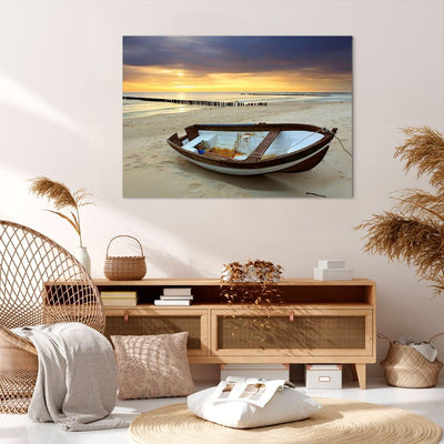 Bilder auf Leinwand 100x70cm Leinwandbild Strand Boot Ostsee Sommer Gross Wanddeko Bild Schlafzimmer