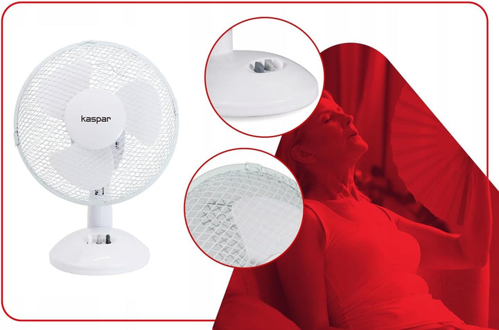 Kaspar Ventilator Tischventilator 23 cm 21 W Schreibtisch weiss mit 3 Windgeschwindigkeiten Oszillat